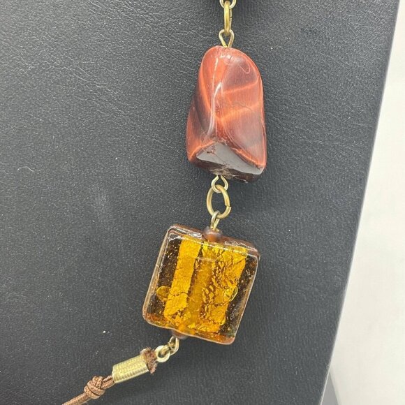 Multicolor Stones Beaded Leather Cord Necklace 47 Inches - Picture 5 of 10